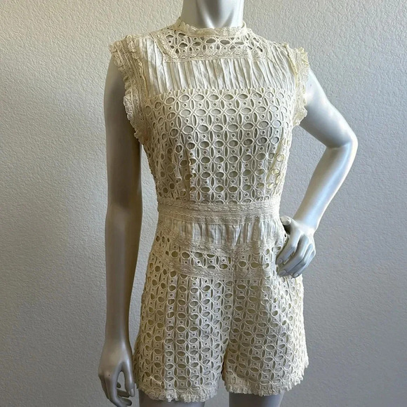 Free People Womens Victoria Sleeveless Lace-Trim Romper - Picture 9 of 10